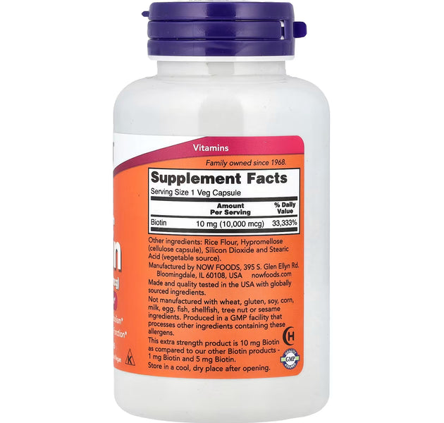 Extra Strength Biotin 10 mg 120 Capsulas NOW