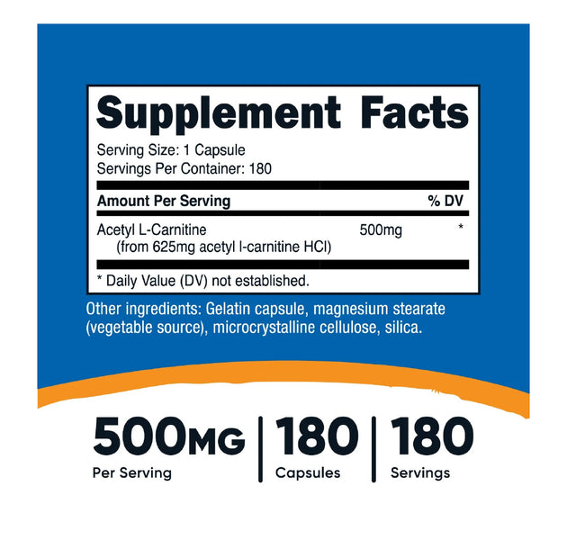 Acetyl L-Carnitina 180 Capsulas Nutricost