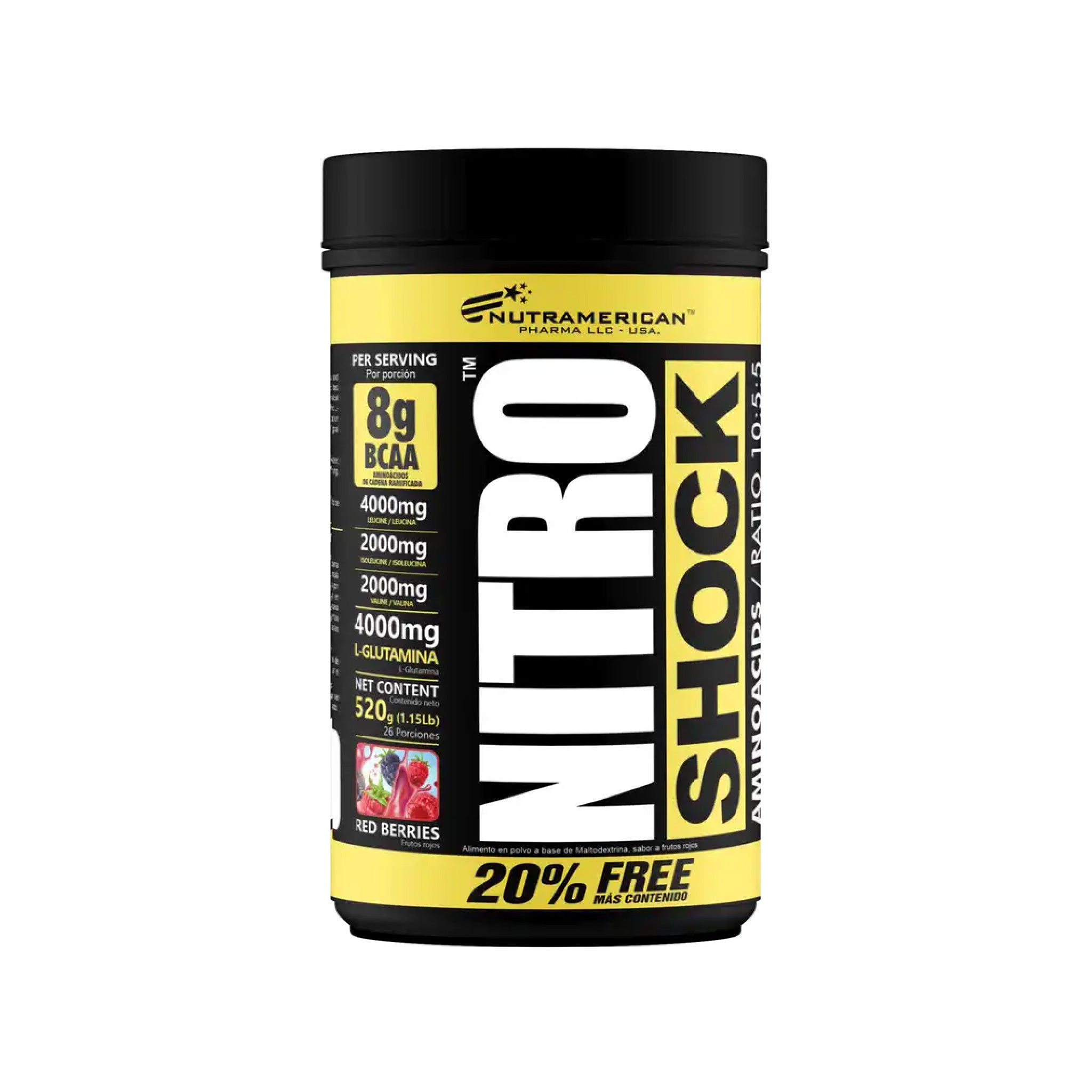 Aminoácido Nitro Shock 520g 26 servicios Nutramerican Pharma