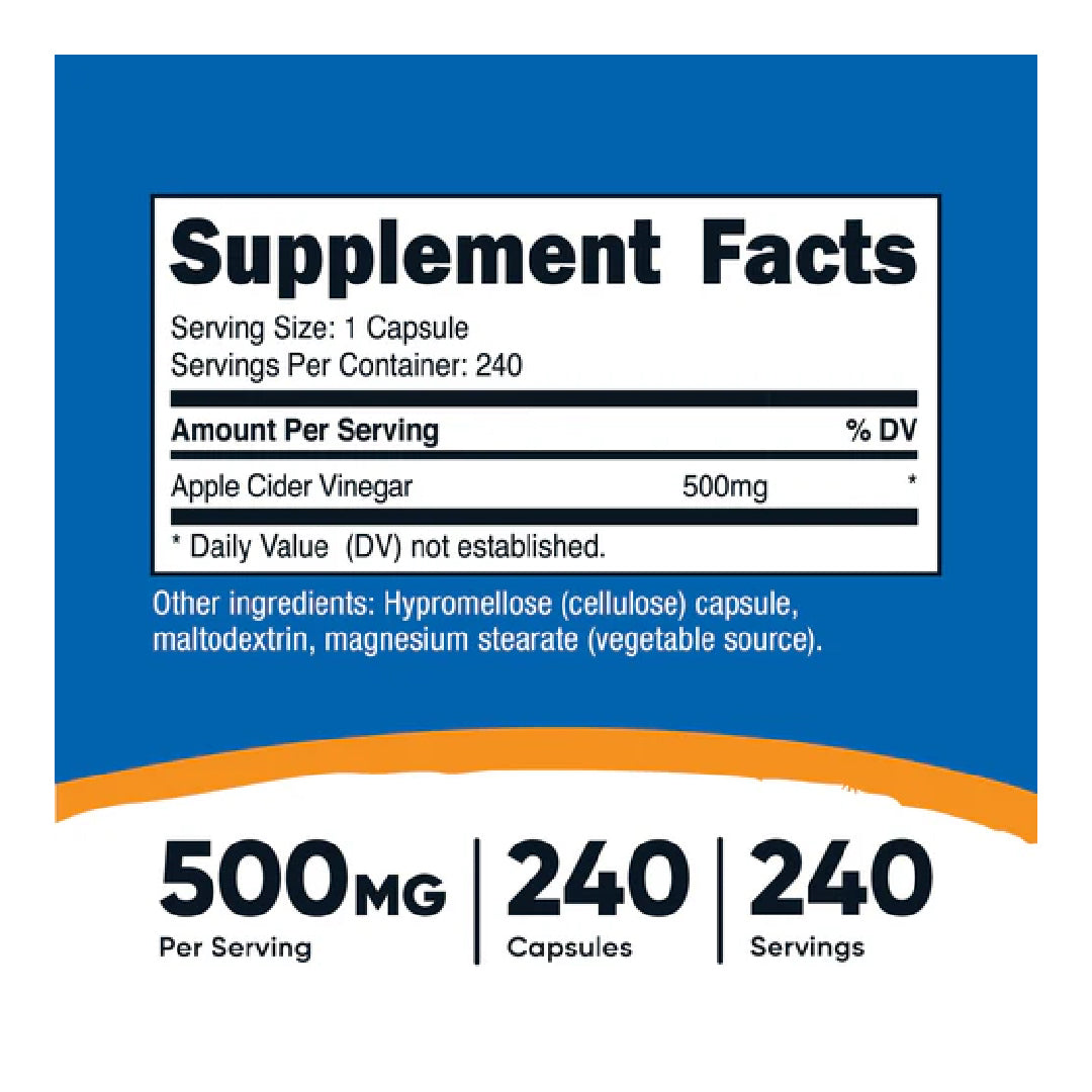 Vinagre De Sidra De Manzana 240 Capsulas Nutricost