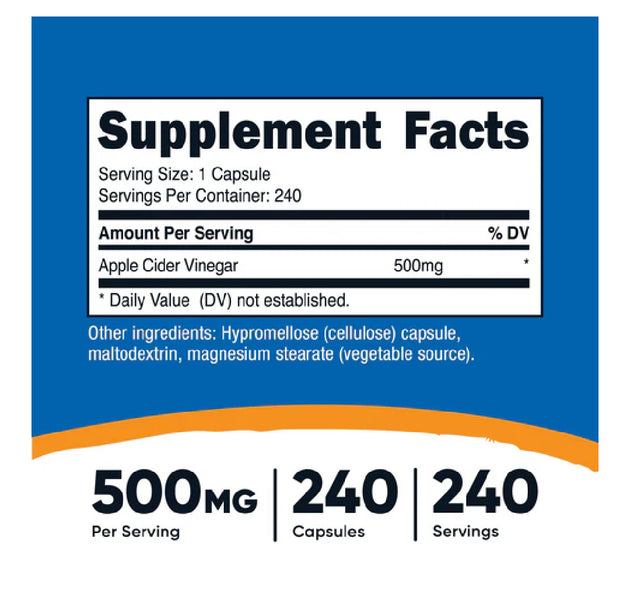 Vinagre De Sidra De Manzana 240 Capsulas Nutricost