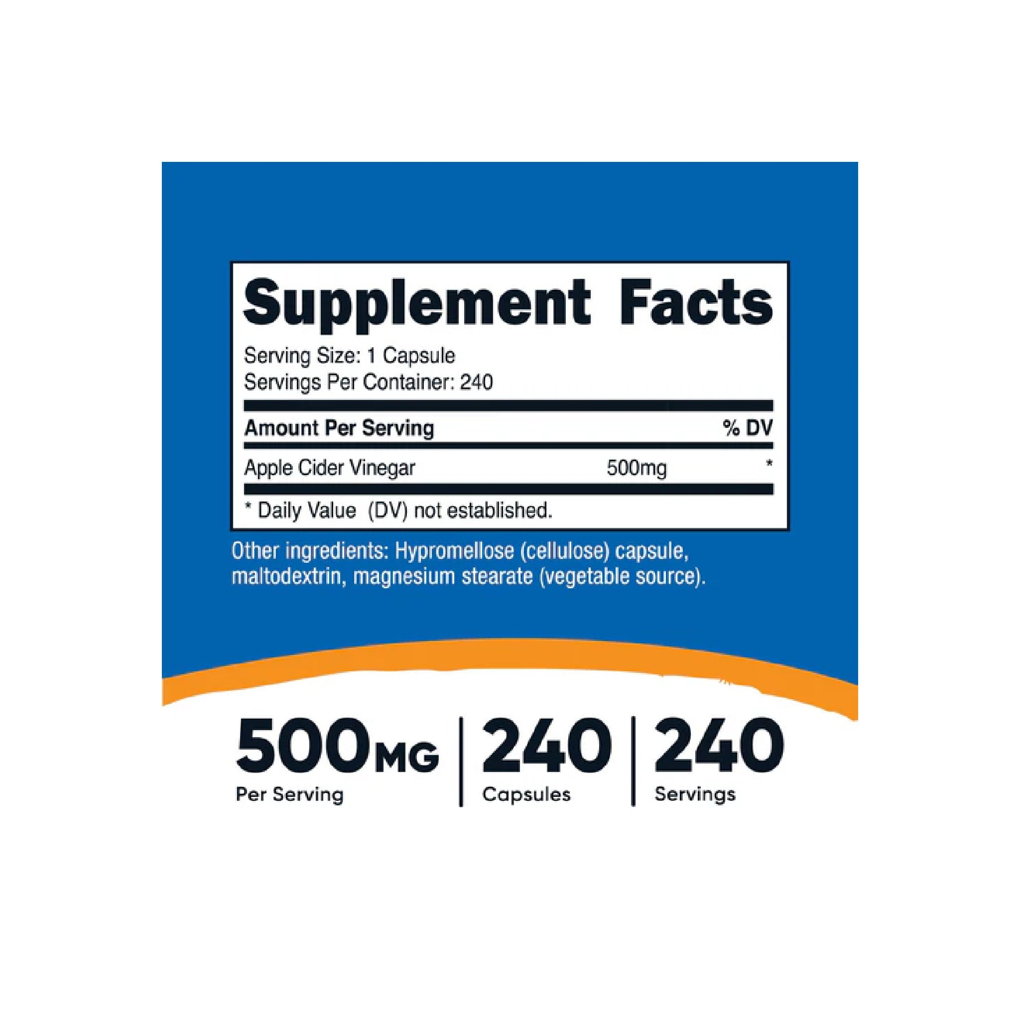 Vinagre De Sidra De Manzana 240 Capsulas Nutricost