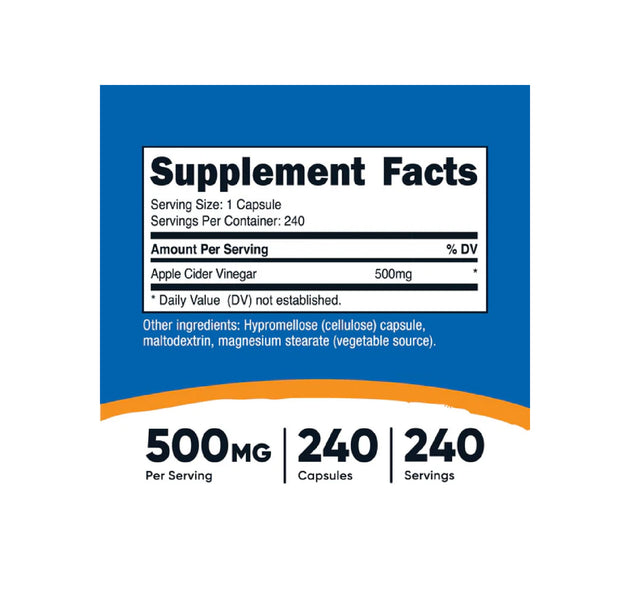 Vinagre De Sidra De Manzana 240 Capsulas Nutricost
