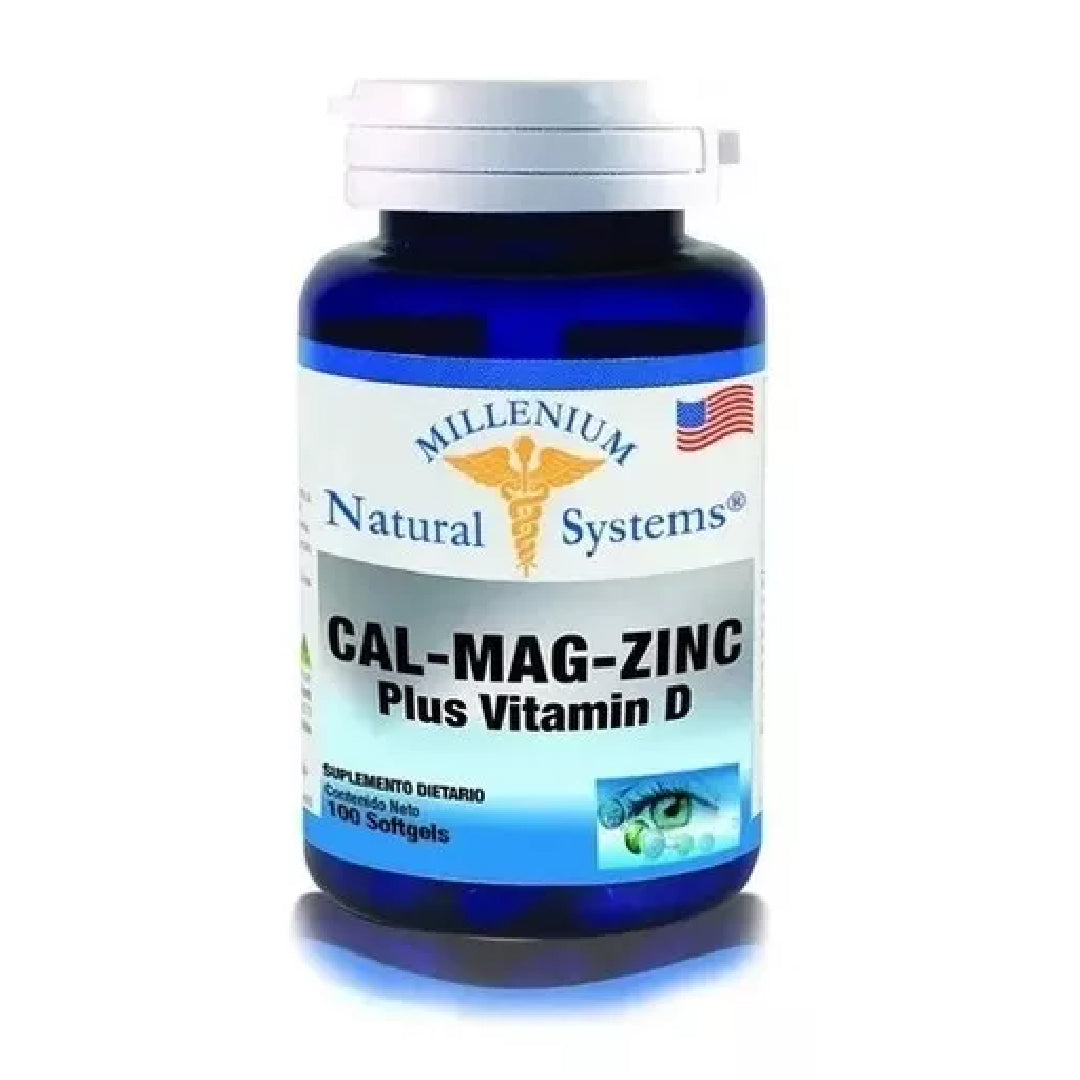 CAL-MAG-ZINC Plus vitamina D 100 tabletas Millenium Natural Systems