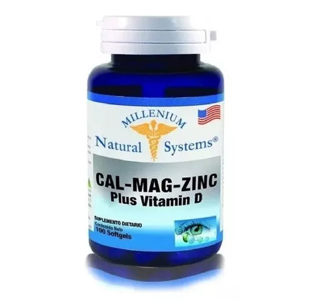 CAL-MAG-ZINC Plus vitamina D 100 tabletas Millenium Natural Systems