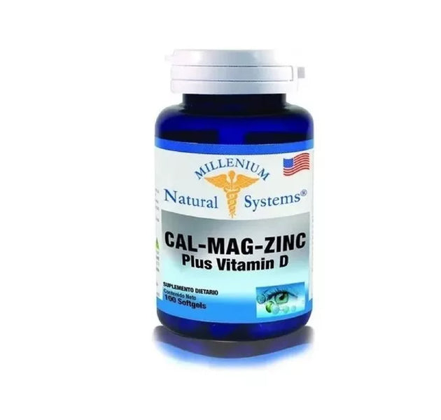 CAL-MAG-ZINC Plus vitamina D 100 tabletas Millenium Natural Systems