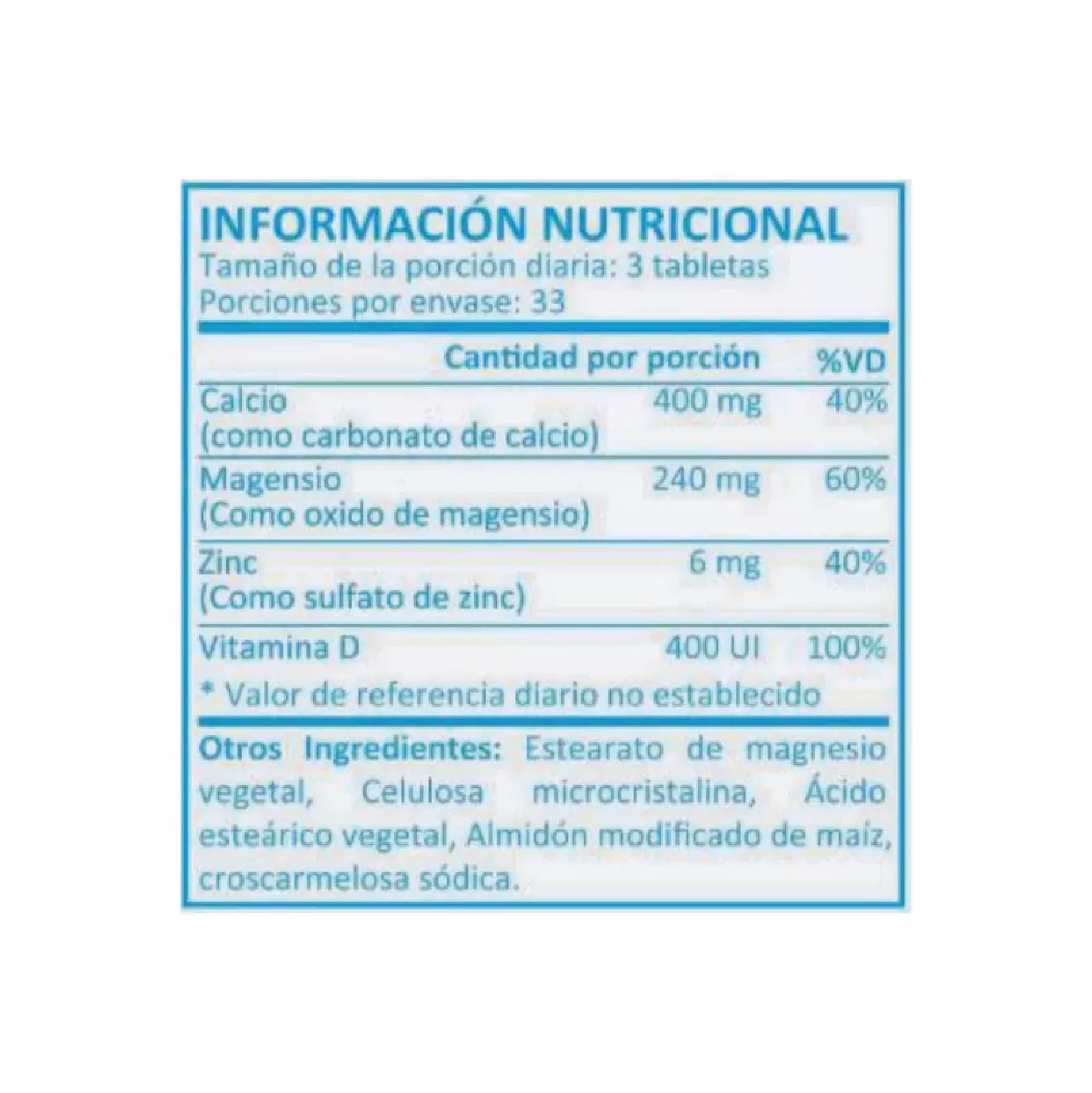 CAL-MAG-ZINC +Vitamina D - 100 Tabletas Xtralife