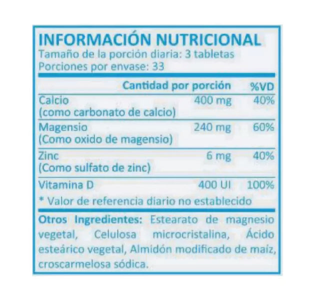 CAL-MAG-ZINC +Vitamina D - 100 Tabletas Xtralife