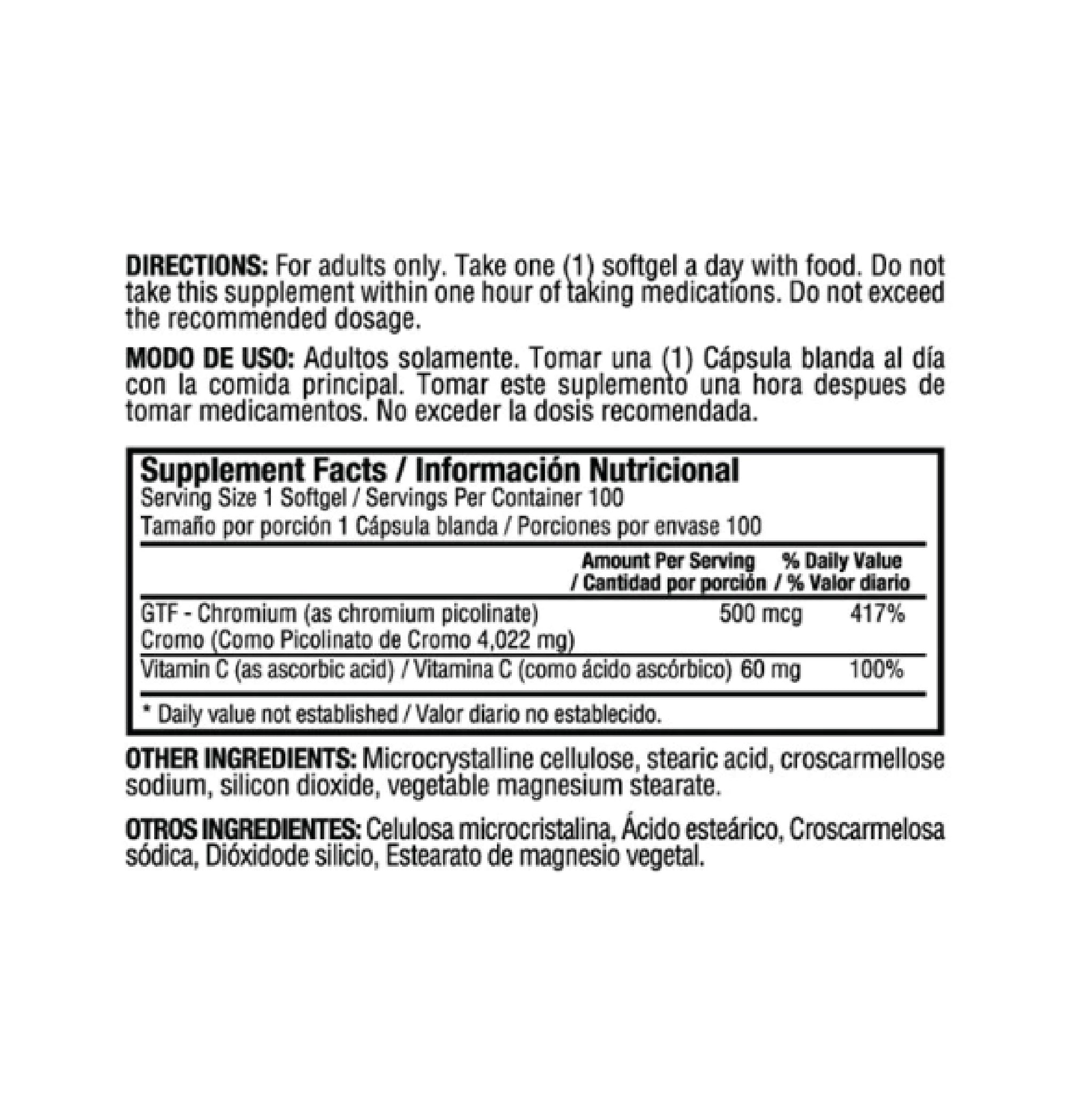 GTF Chromium Picolinate 500 mcg 100 tabletas Healthy America