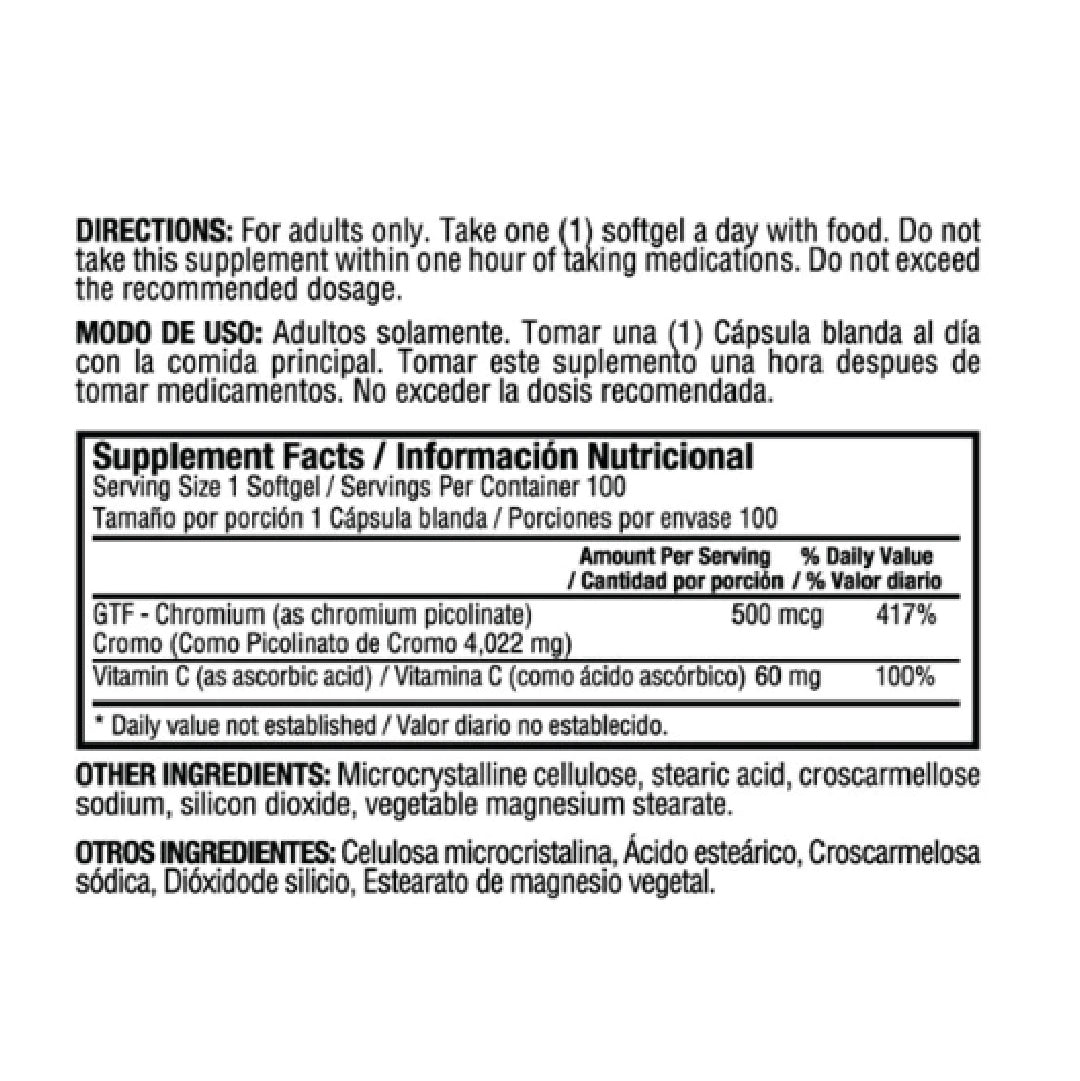GTF Chromium Picolinate 500 mcg 100 tabletas Healthy America
