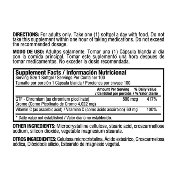 GTF Chromium Picolinate 500 mcg 100 tabletas Healthy America