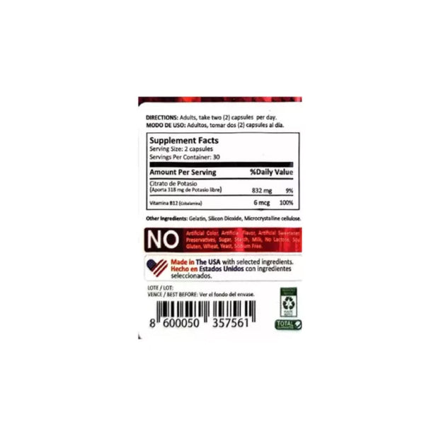 Potassium Citrate plus Vitamina B12 100 Cápsulas Mountain Valley