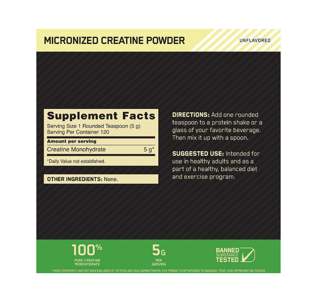 Creatine Micronized 600g - 120 Servicios Optimum Nutrition