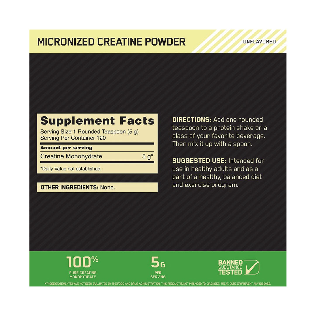 Creatine Micronized 600g - 120 Servicios Optimum Nutrition