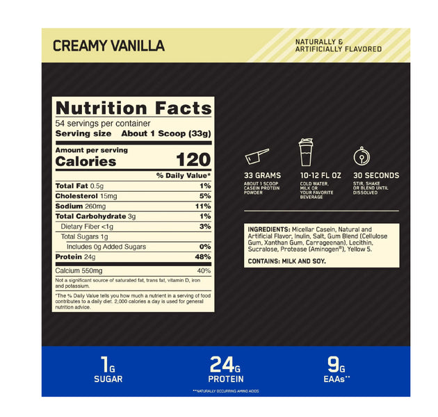 Proteína Gold Standard 100% Casein 4 Libras Optimum Nutrition