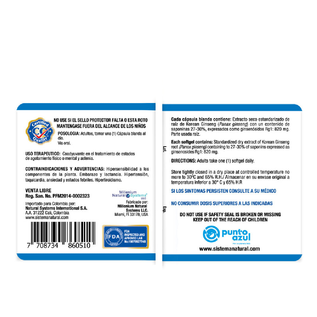 Korean Ginseng 60 tabletas Natural Systems