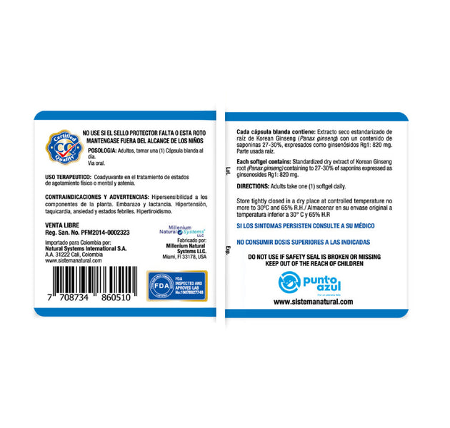 Korean Ginseng 60 tabletas Natural Systems