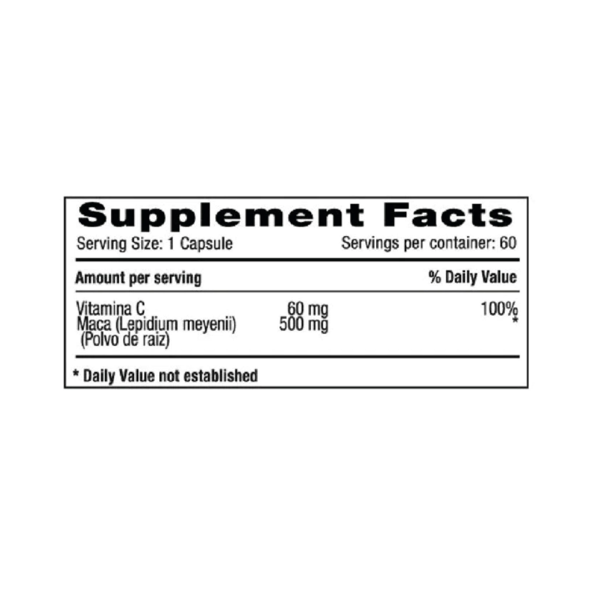 Maca 500mg + Vitamina C 60 Capsulas Natural Systems