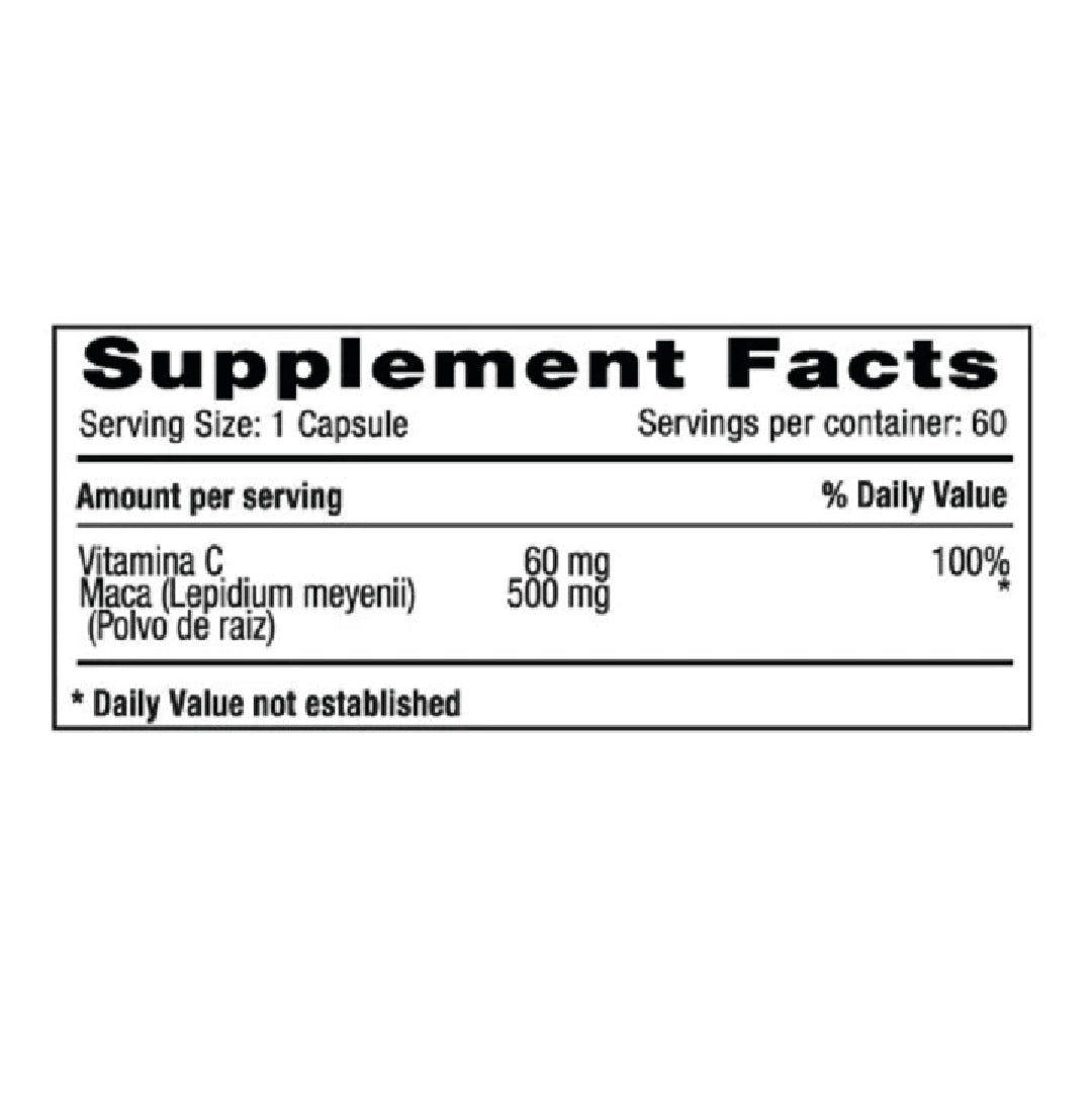 Maca 500mg + Vitamina C 60 Capsulas Natural Systems