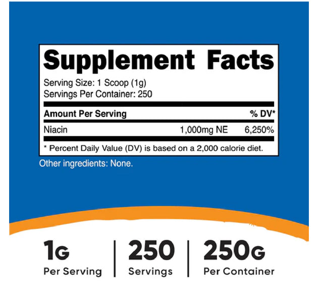 Niacina 1g (Vitamina B3) 250 Servicios Nutricost