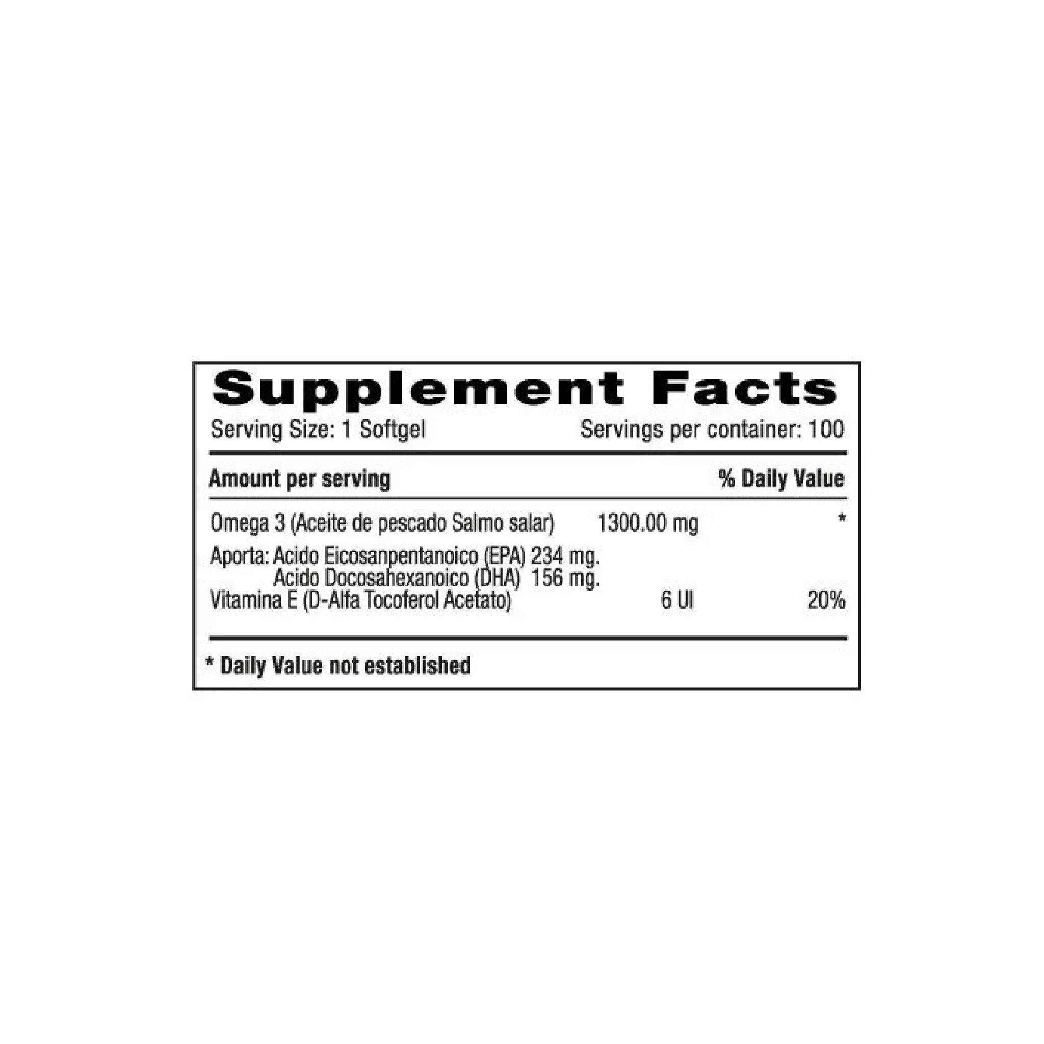 Omega 3 EPA + DHA 1300 Mg 100 tabletas Natural Systems