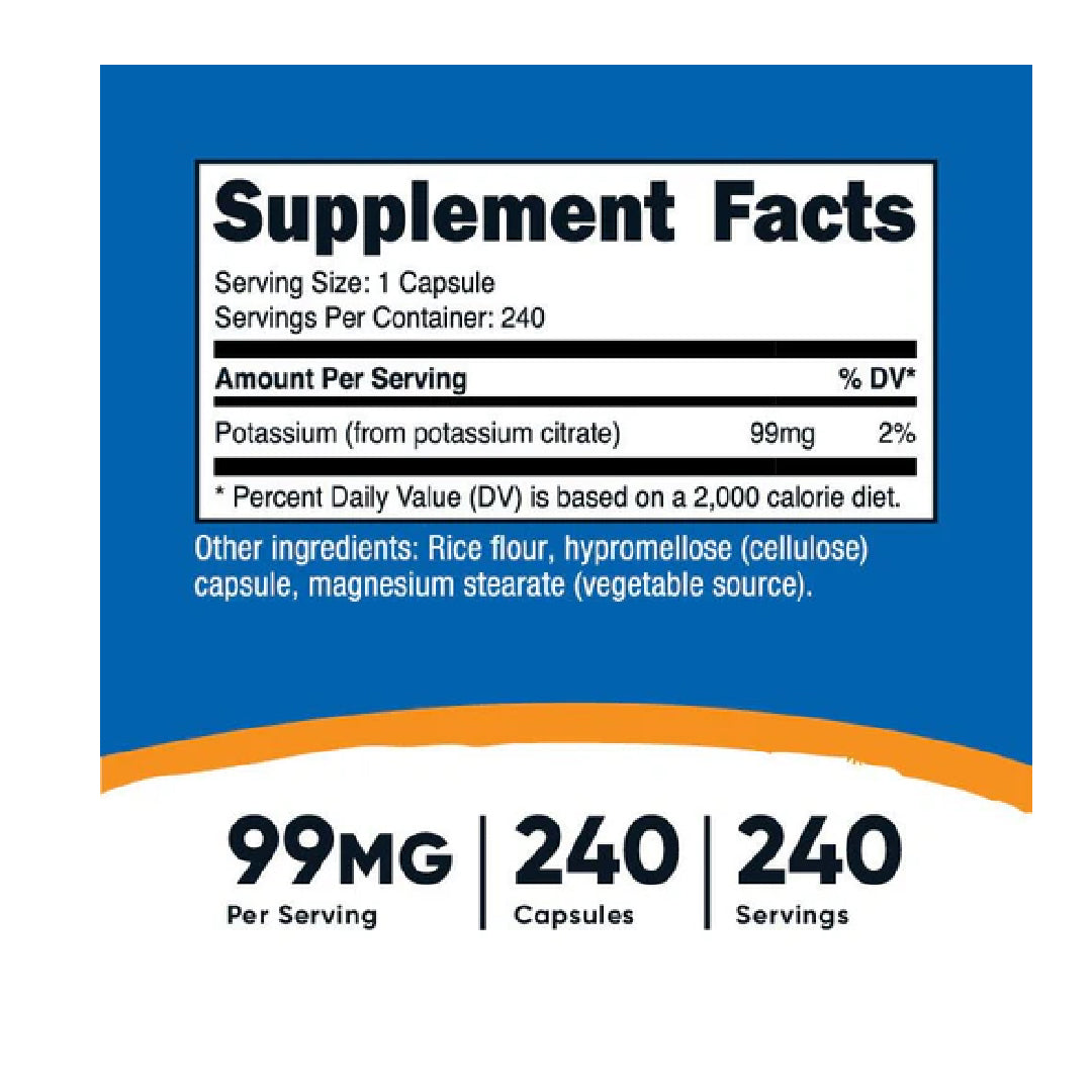 Potassium Citrate 99mg, 240 Capsulas Nutricost