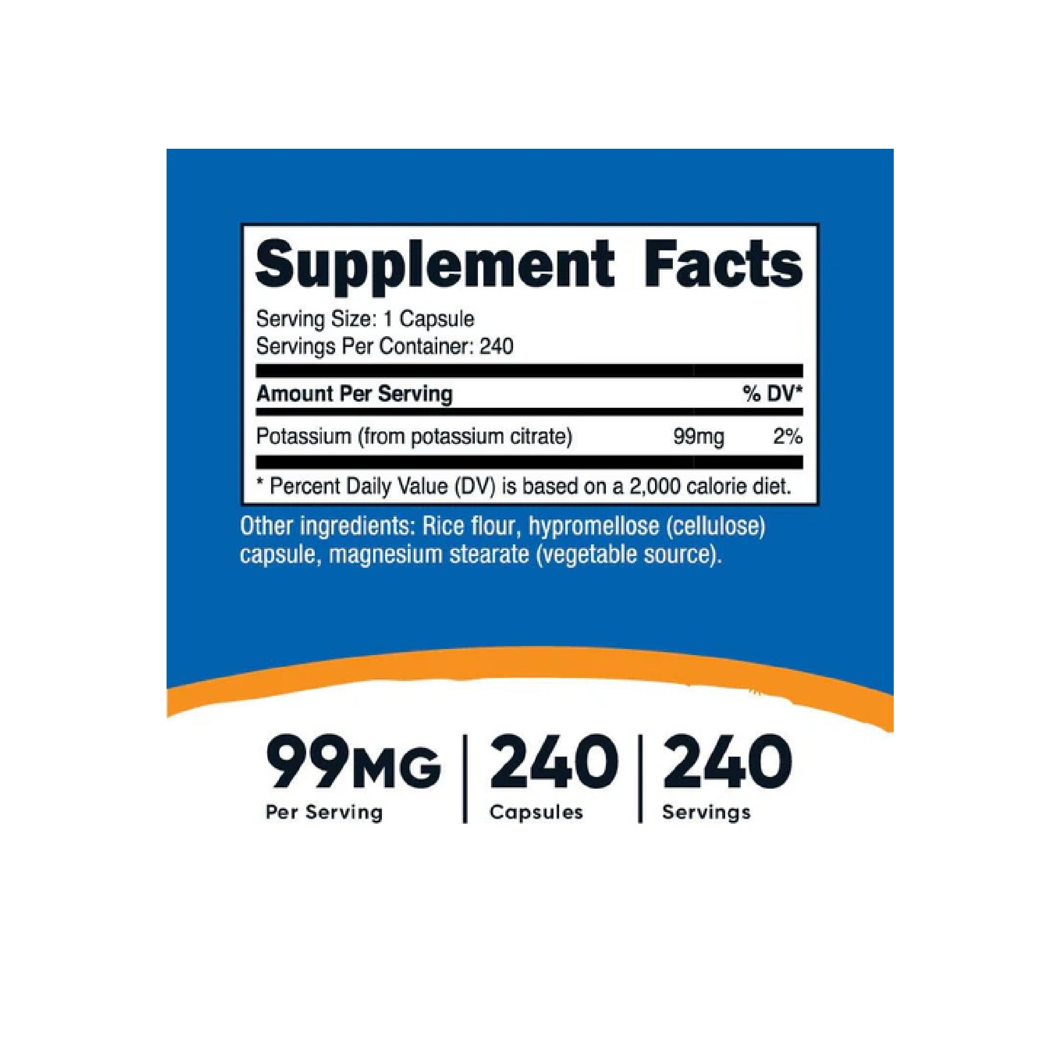 Potassium Citrate 99mg, 240 Capsulas Nutricost