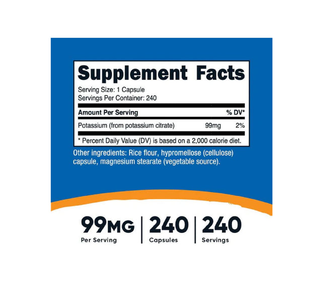 Potassium Citrate 99mg, 240 Capsulas Nutricost