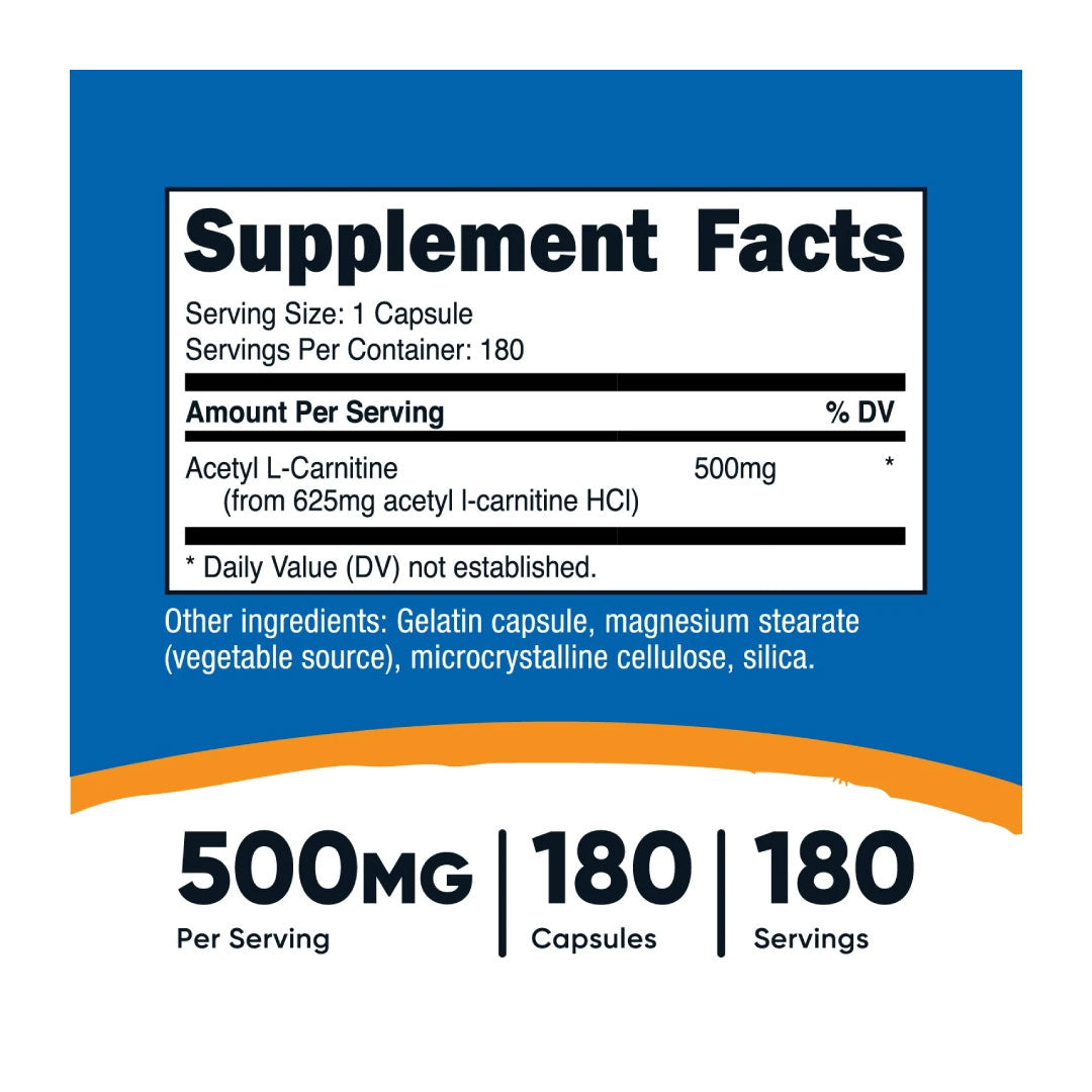 Acetyl L-Carnitina 180 Capsulas Nutricost