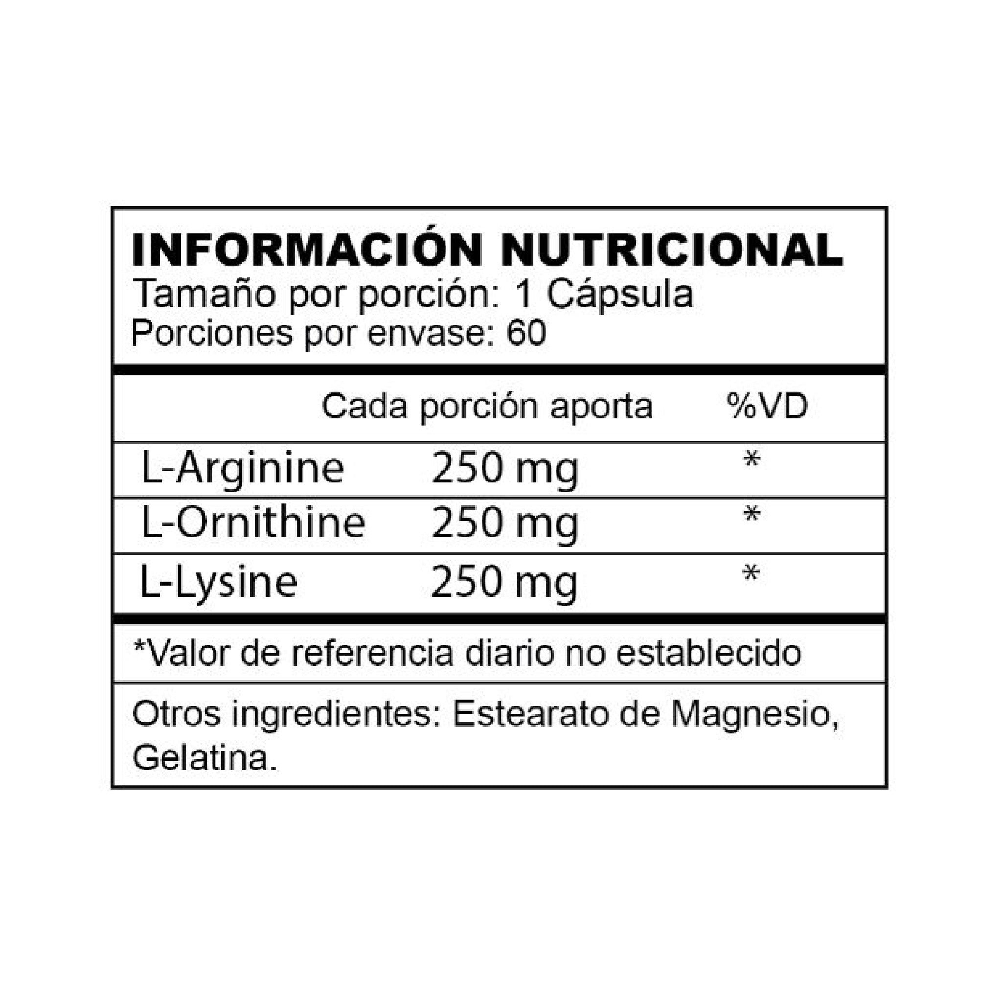 Triple Amino L Arginine L Ornithine 60 capsulas Xtralife