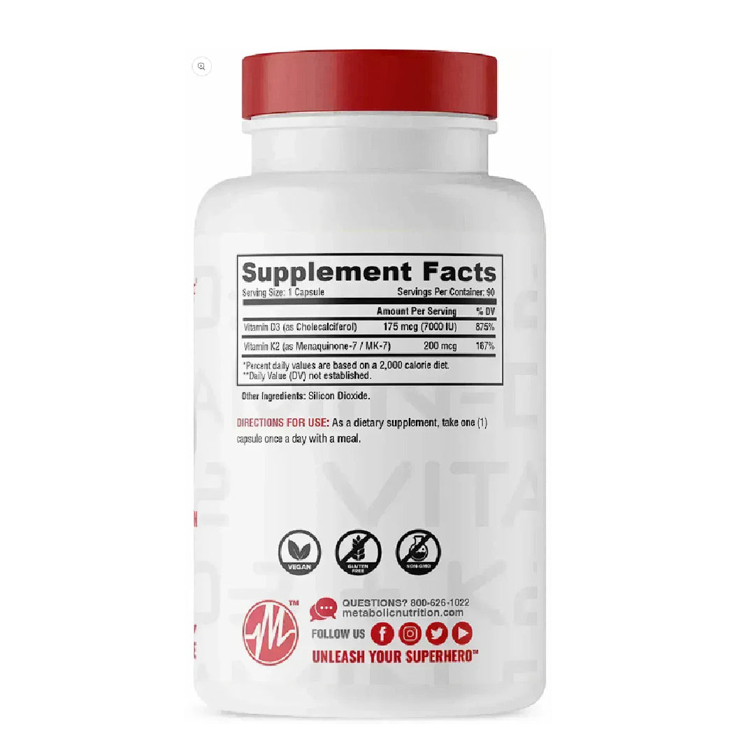 Vitamina D3 +K2 90 Capsulas Metabolic Nutrition