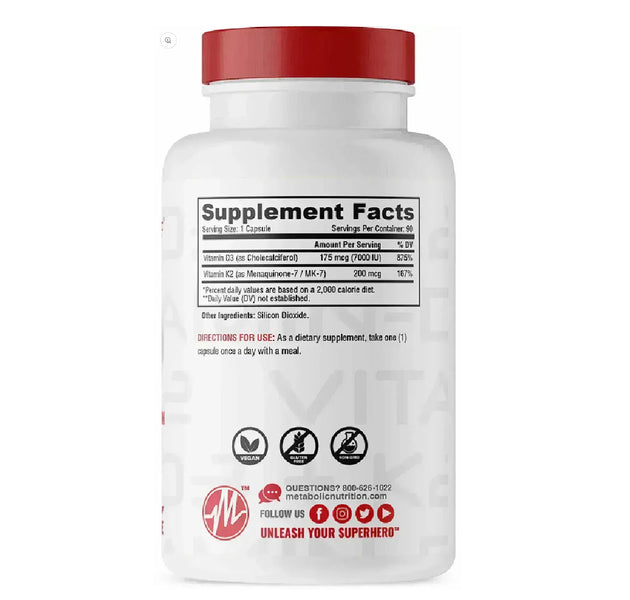 Vitamina D3 +K2 90 Capsulas Metabolic Nutrition