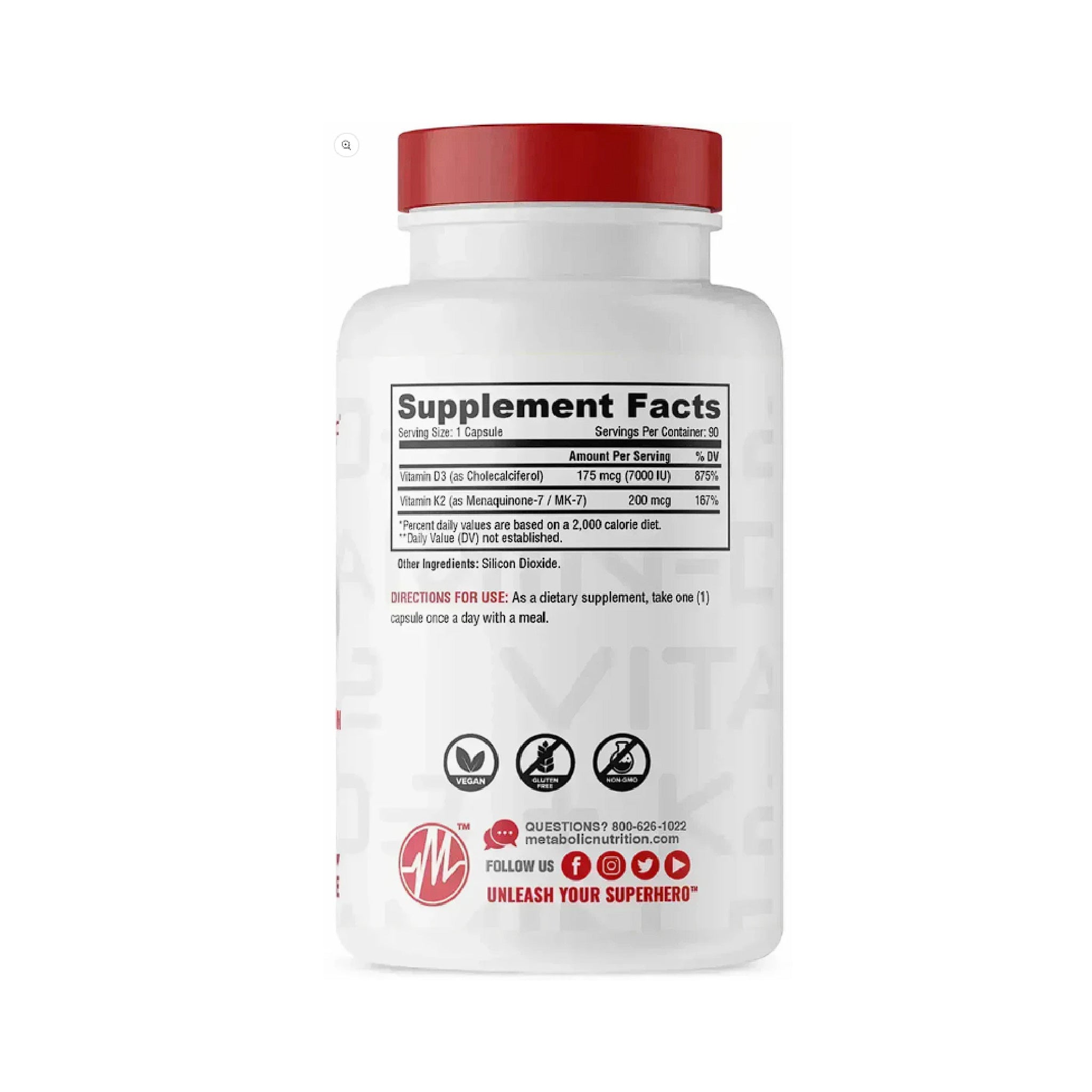 Vitamina D3 +K2 90 Capsulas Metabolic Nutrition