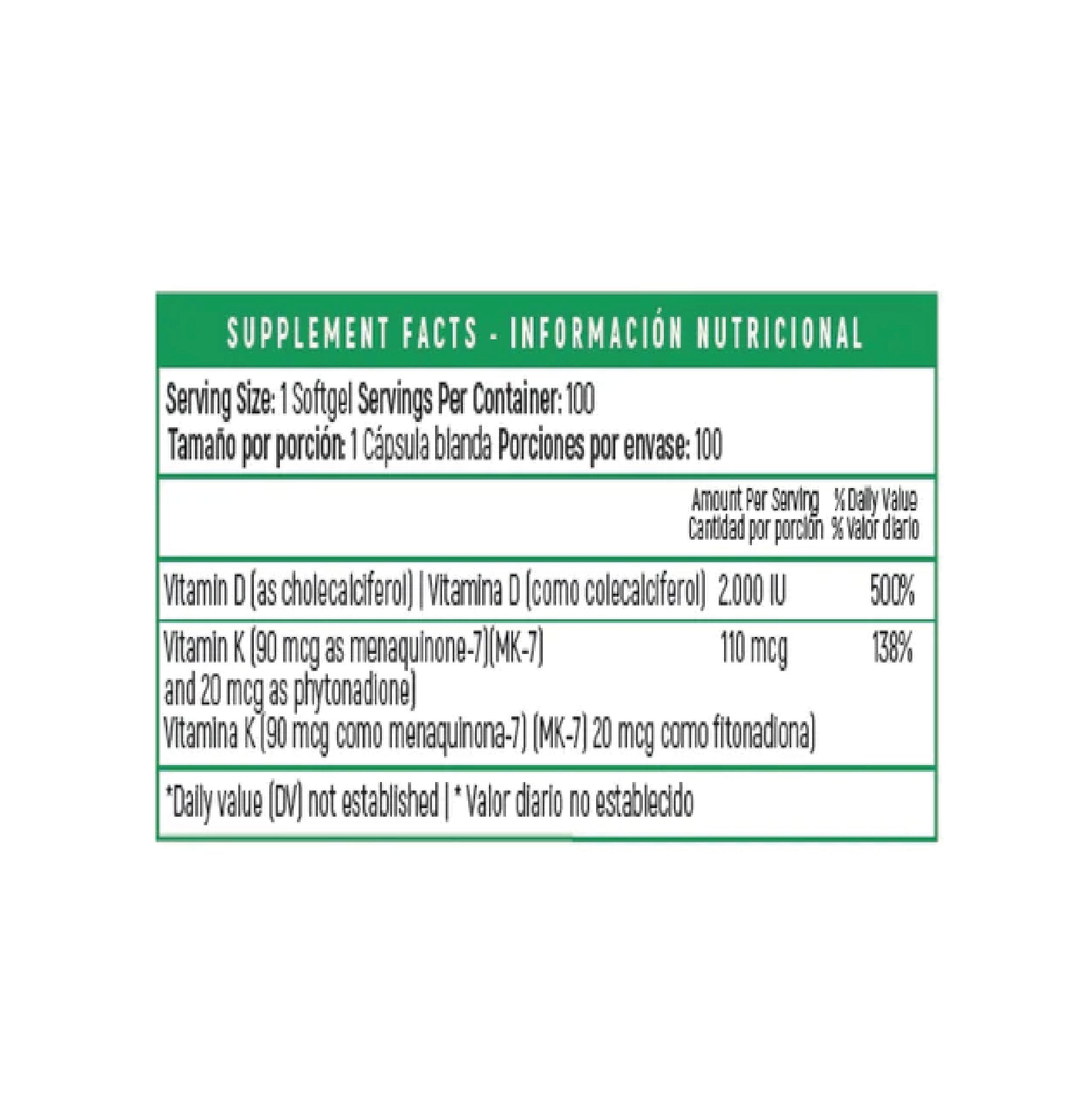 Ostik 2 Vitamin D3+K2 100 Capsulas Nutrivita