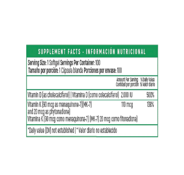 Ostik 2 Vitamin D3+K2 100 Capsulas Nutrivita