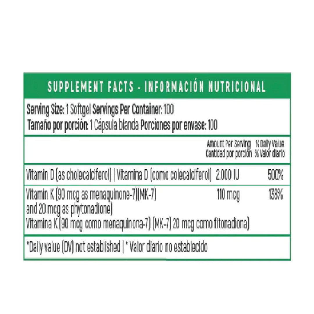 Ostik 2 Vitamin D3+K2 100 Capsulas Nutrivita