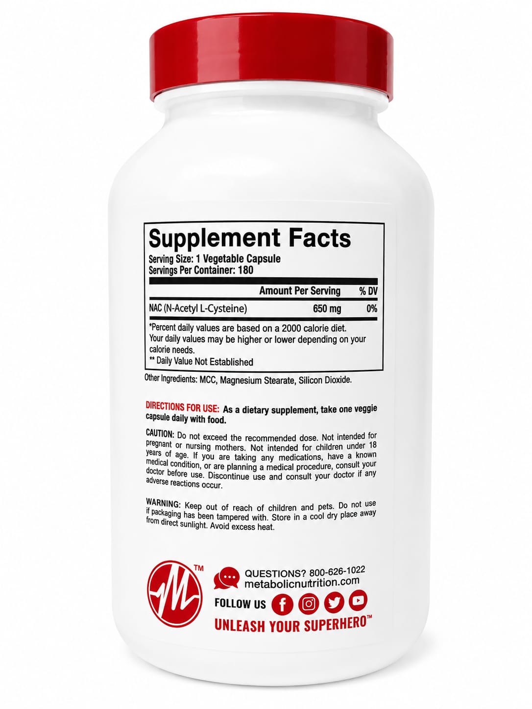 NAC Extra Strength 180 Capsulas Metabolic Nutrition