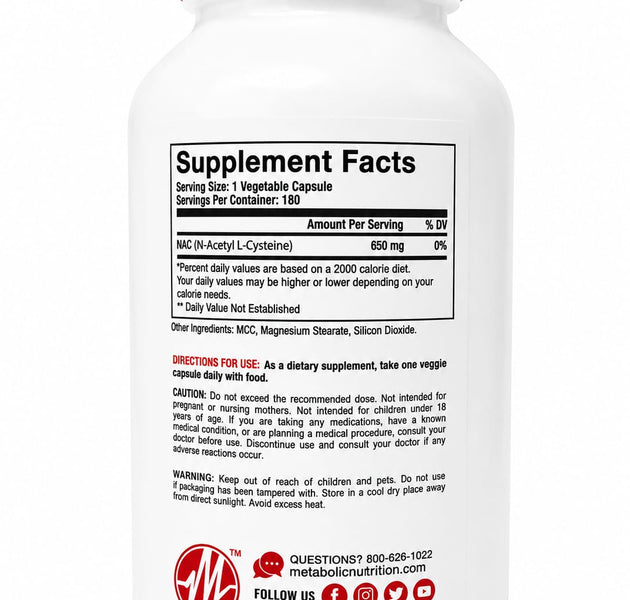 NAC Extra Strength 180 Capsulas Metabolic Nutrition
