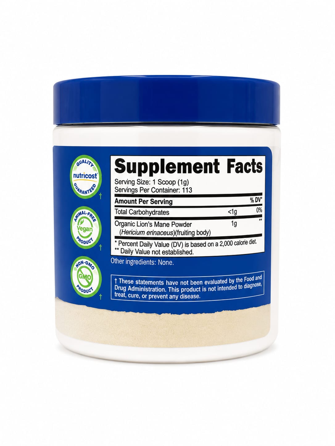 Organic Lion´s Mane Mushroom 113 Servicios Nutricost