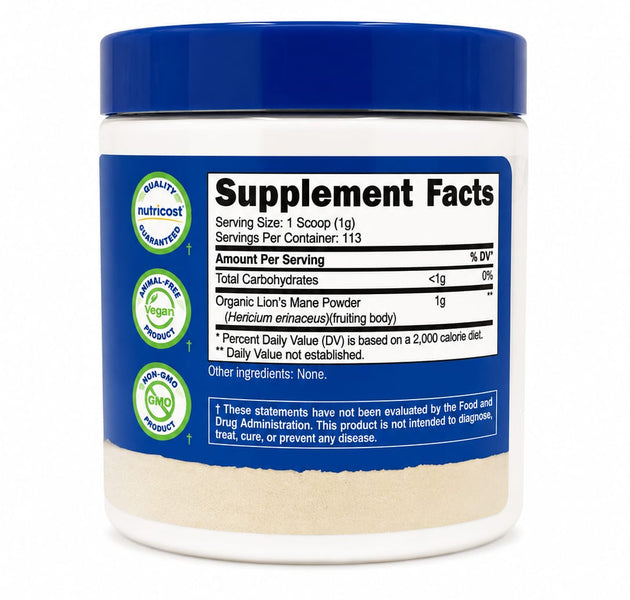 Organic Lion´s Mane Mushroom 113 Servicios Nutricost