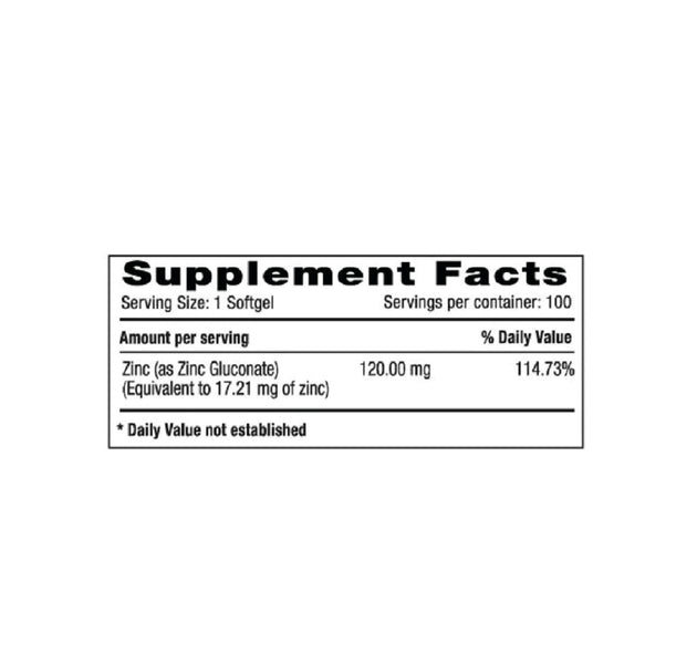 Zinc Gluconate 120 mg 100 Capsulas Natural Systems