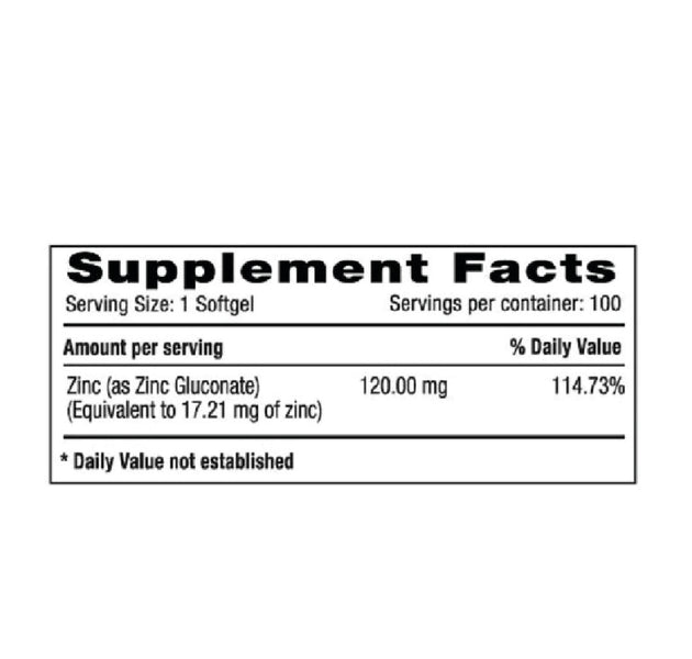 Zinc Gluconate 120 mg 100 Capsulas Natural Systems